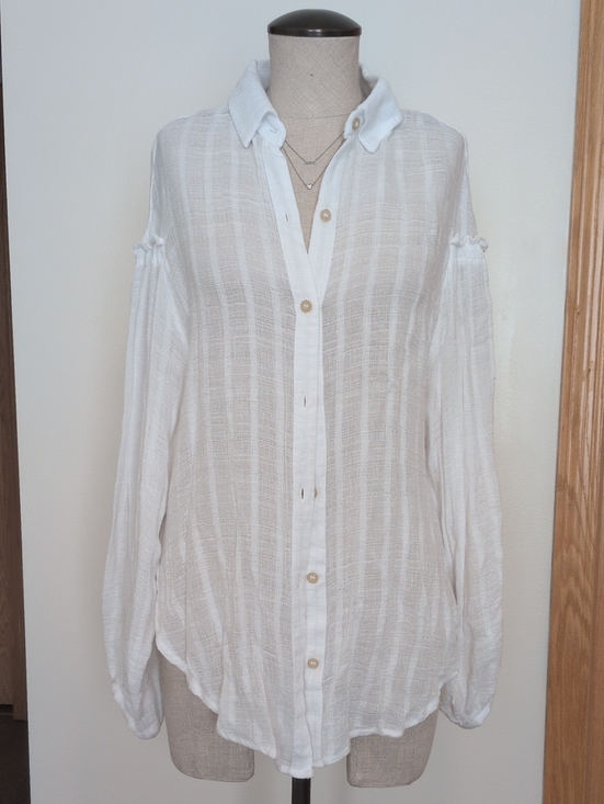 Free People Tops - Free People Med White Lightweight Button-Down Gauze Shirt